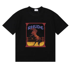 RHUDE Graphic Print T-Shirt - Black Rearing Horse Motif