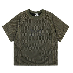 Mertra All-Over Monogram Mesh Raglan Tee - Olive Green