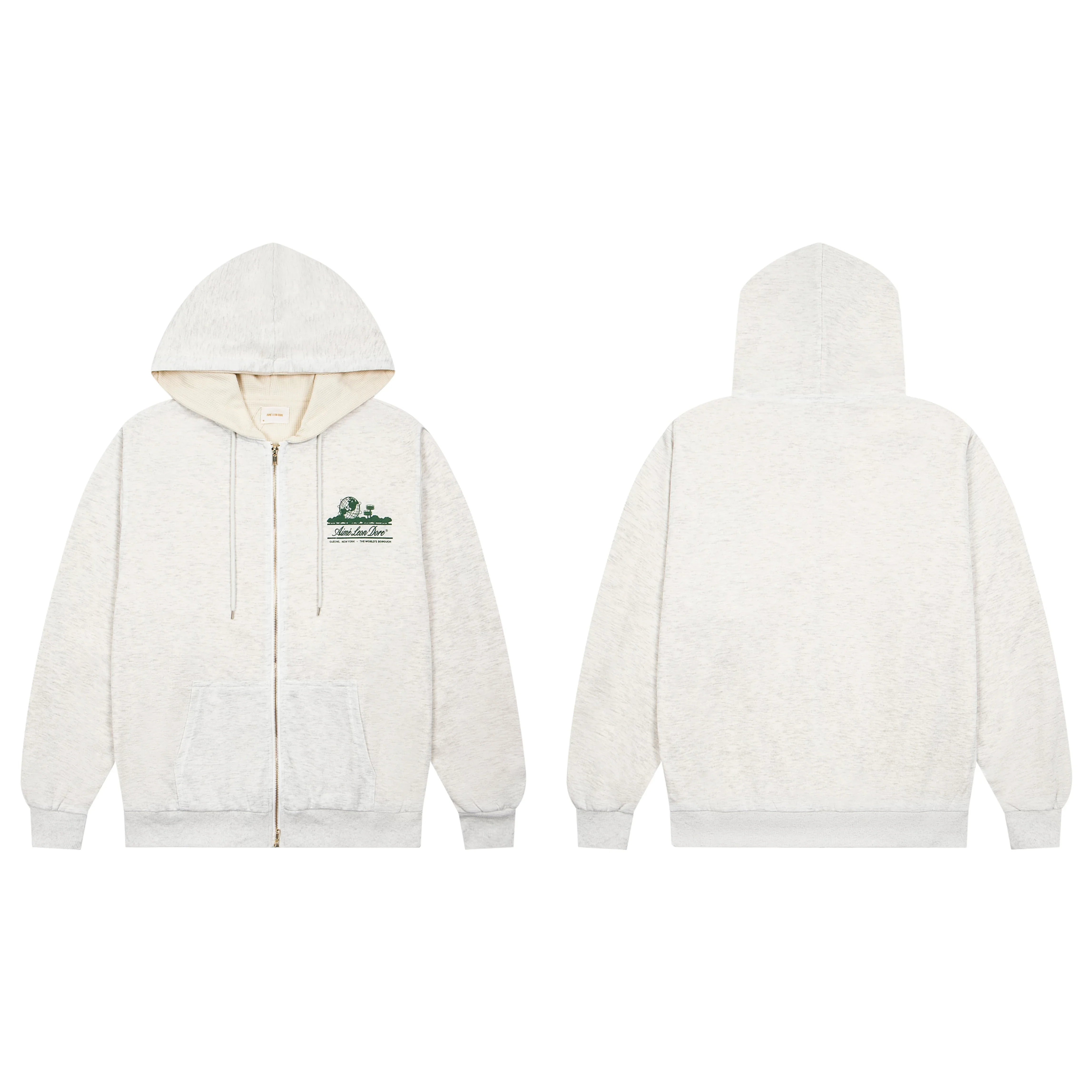 Aimé Leon Dore Thermal-Lined Script Zip-Up Hoodie - Oatmeal