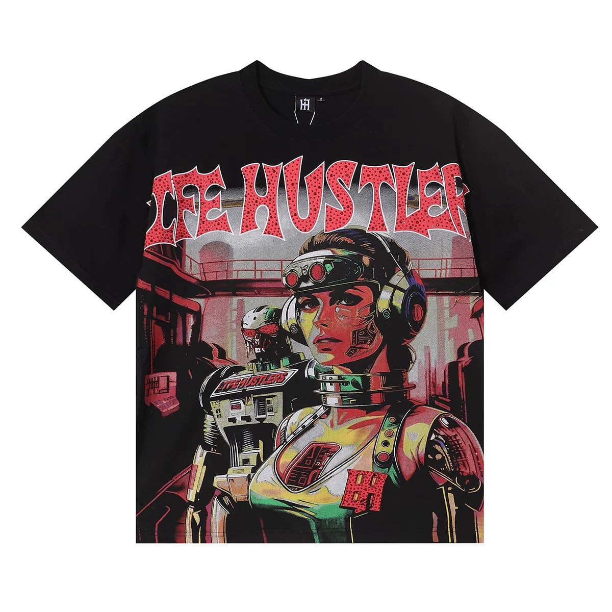 Life Hustlers Cyberpunk Cyborg Graphic Tee - Black