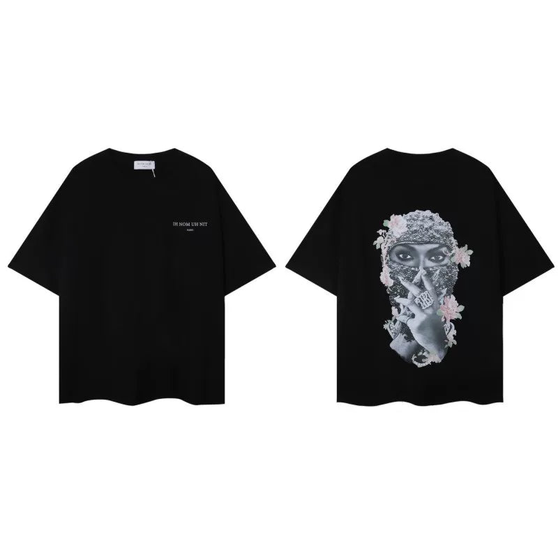 IH NOM UH NIT Floral Mask Back Print Tee - Black